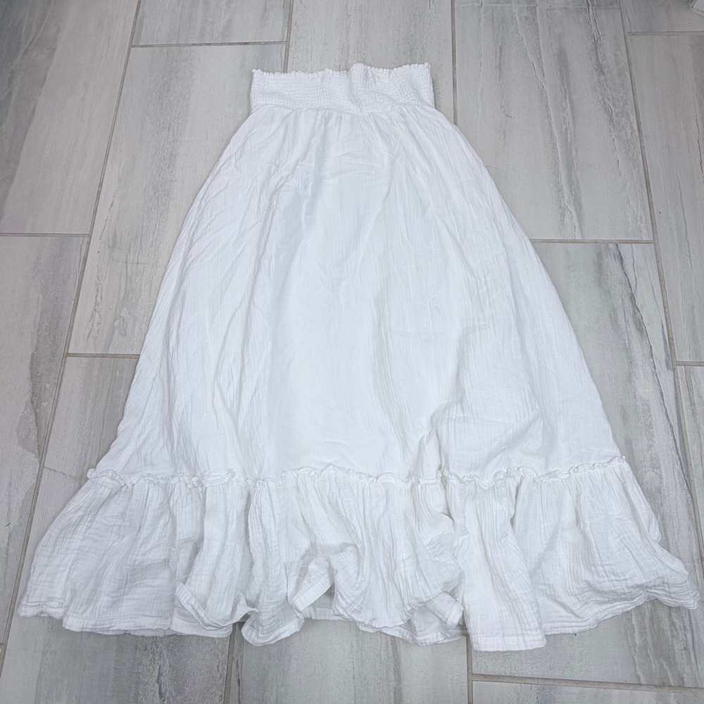Quince White Organic Cotton Gauze Smocked Tiered Maxi Skirt XS